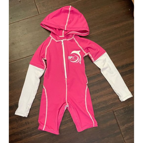 Sun Skinz Toddler Pink Hooded One-Piece Swim Swimsuit UPF 50+ Long Sleeve 2 2T